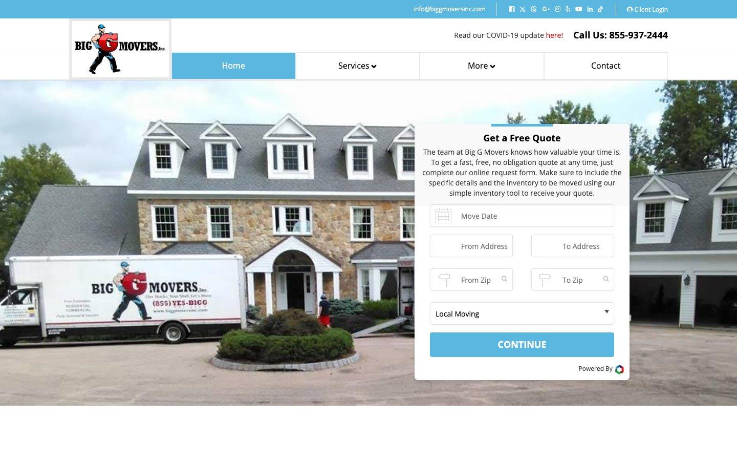 Big G Movers website screenshot