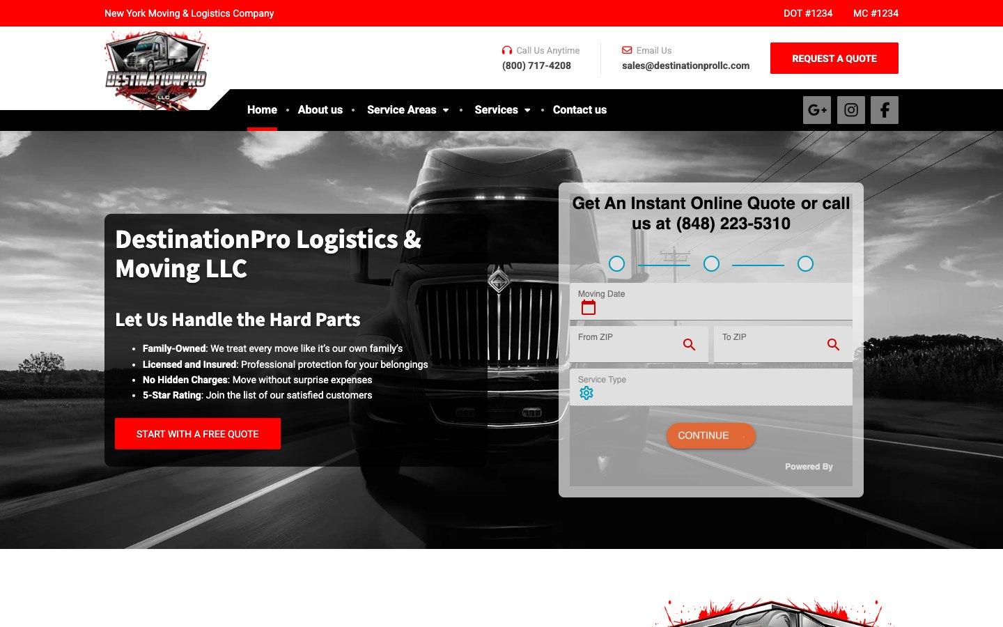 DestinationPro Logistics & Moving website screenshot