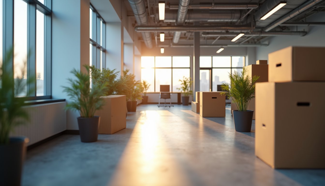 High-angle view of a modern moving company office space