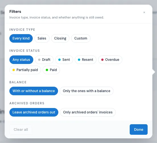 The Filters pop-over