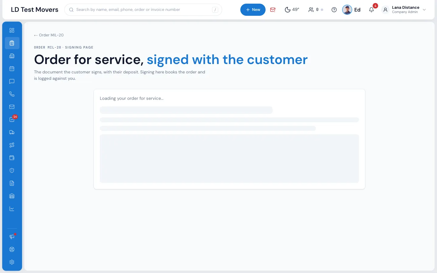 The office signing page: the same Order for Service the customer signs