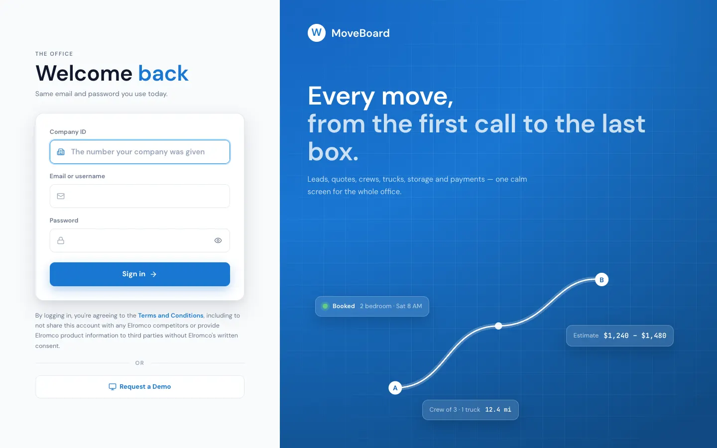 The sign-in page: the email or username field (1) and the Sign in button (2)