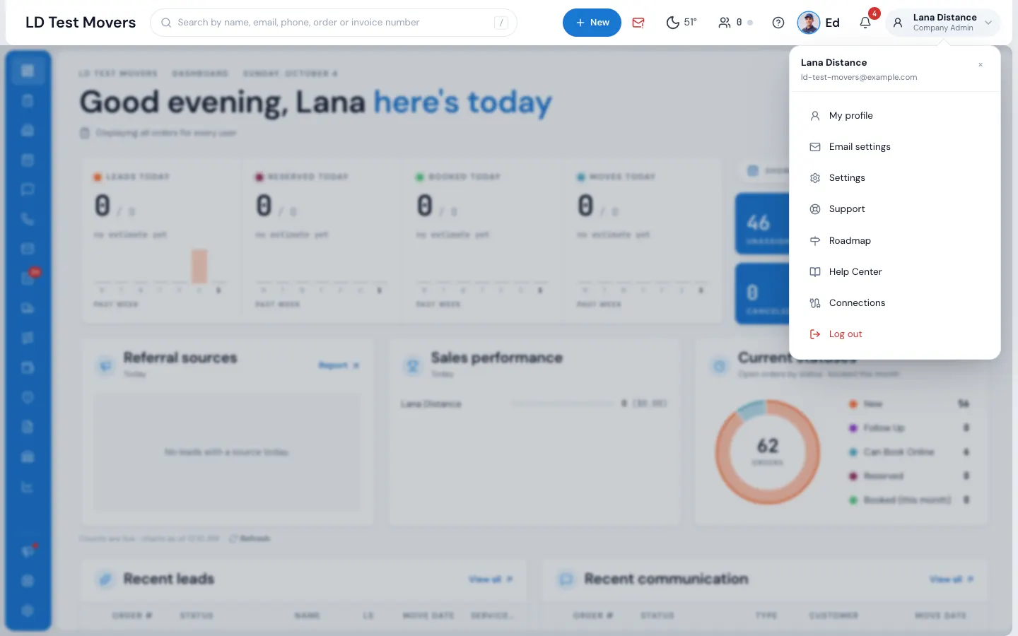 The menu under your name, with the Roadmap (1) and Connections (2)