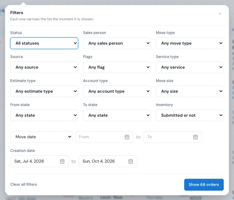 The Filters panel of the List view