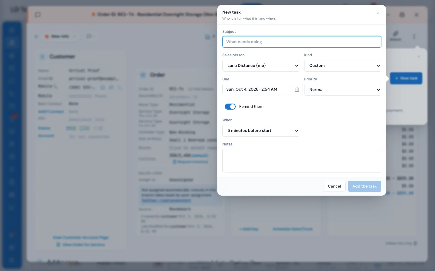 The New task form
