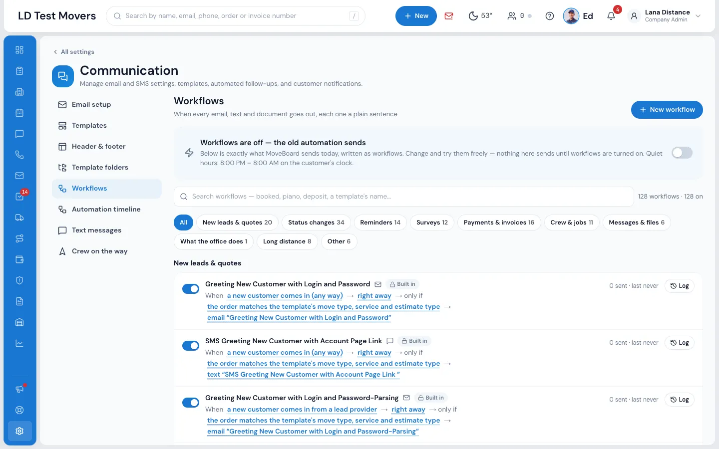 Workflows: every rule written as a sentence, with its own switch and log