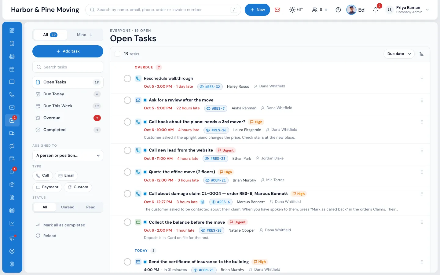 MoveBoard Tasks screen